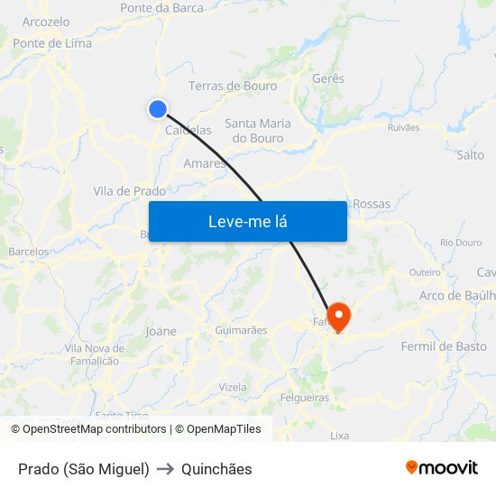 Prado (São Miguel) to Quinchães map