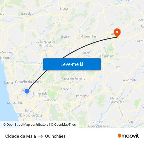 Cidade da Maia to Quinchães map