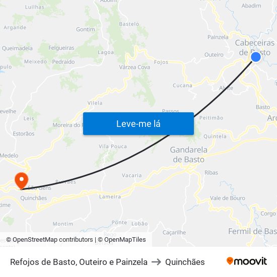 Refojos de Basto, Outeiro e Painzela to Quinchães map