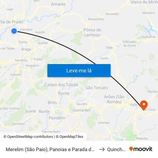 Merelim (São Paio), Panoias e Parada de Tibães to Quinchães map