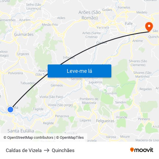 Caldas de Vizela to Quinchães map