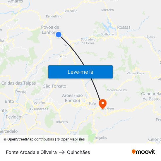 Fonte Arcada e Oliveira to Quinchães map