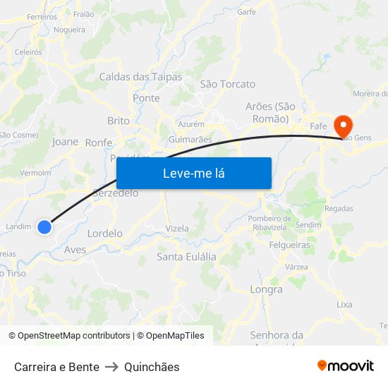 Carreira e Bente to Quinchães map