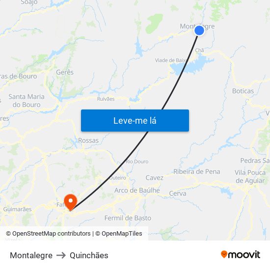 Montalegre to Quinchães map