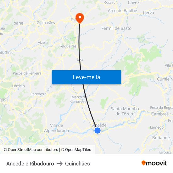 Ancede e Ribadouro to Quinchães map