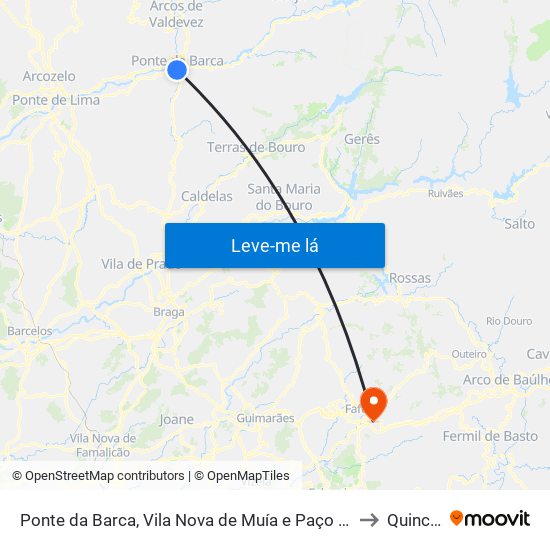 Ponte da Barca, Vila Nova de Muía e Paço Vedro de Magalhães to Quinchães map