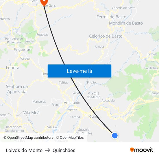 Loivos do Monte to Quinchães map