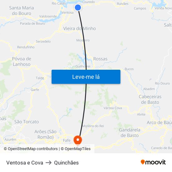 Ventosa e Cova to Quinchães map