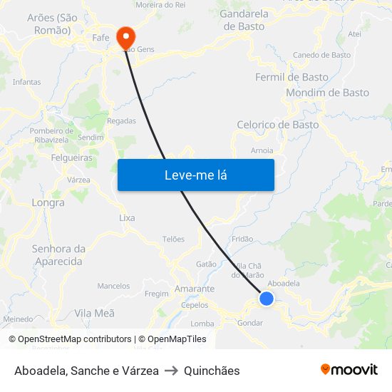 Aboadela, Sanche e Várzea to Quinchães map