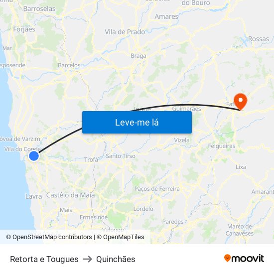 Retorta e Tougues to Quinchães map