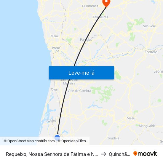 Requeixo, Nossa Senhora de Fátima e Nariz to Quinchães map