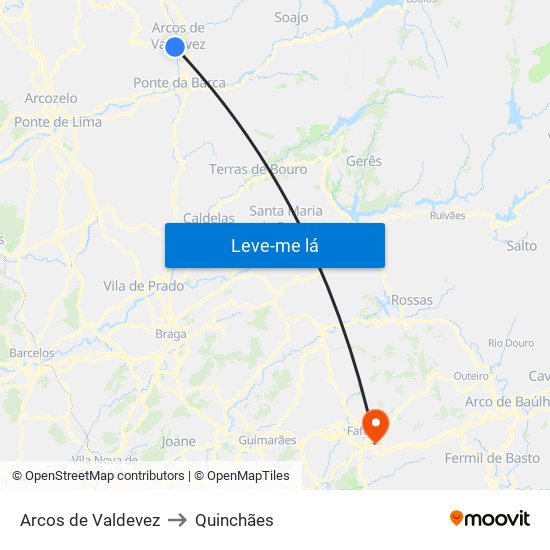 Arcos de Valdevez to Quinchães map
