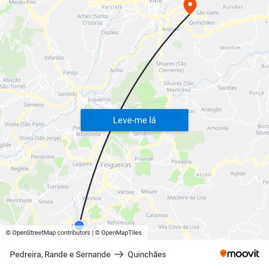 Pedreira, Rande e Sernande to Quinchães map