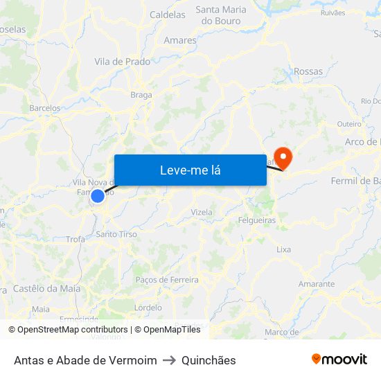 Antas e Abade de Vermoim to Quinchães map