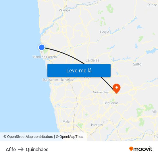 Afife to Quinchães map