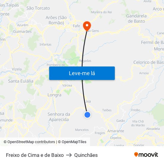 Freixo de Cima e de Baixo to Quinchães map