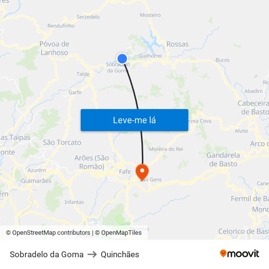 Sobradelo da Goma to Quinchães map