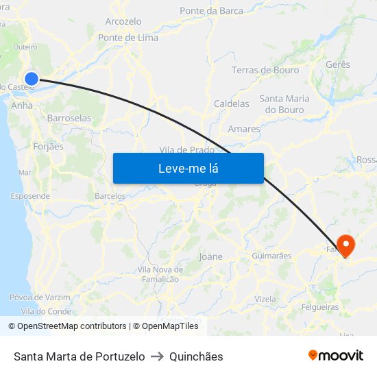 Santa Marta de Portuzelo to Quinchães map
