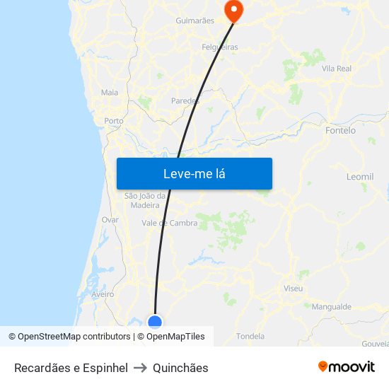 Recardães e Espinhel to Quinchães map