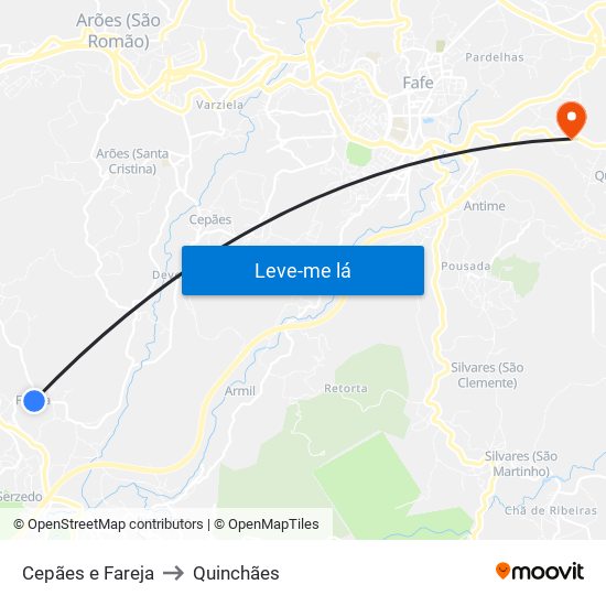 Cepães e Fareja to Quinchães map