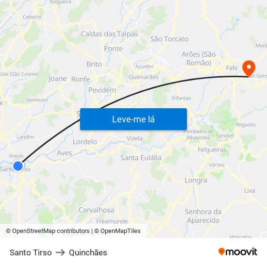 Santo Tirso to Quinchães map