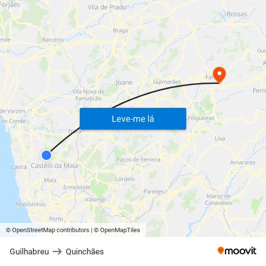 Guilhabreu to Quinchães map