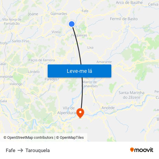 Fafe to Tarouquela map