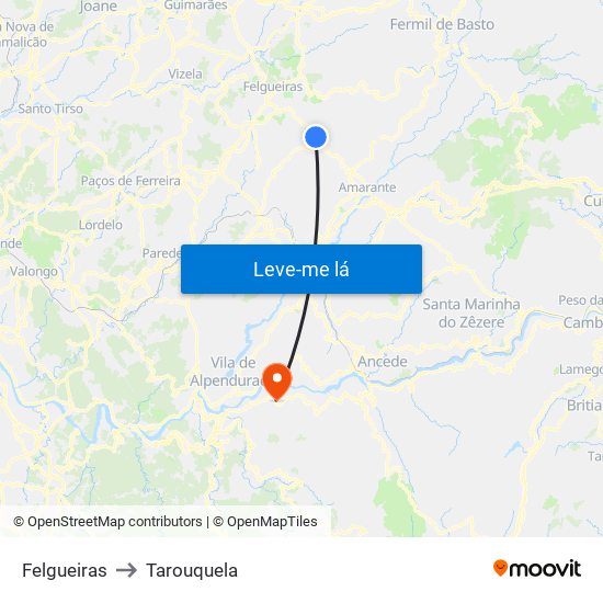 Felgueiras to Tarouquela map