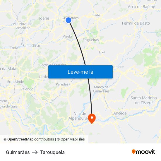 Guimarães to Tarouquela map