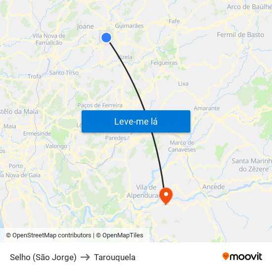 Selho (São Jorge) to Tarouquela map