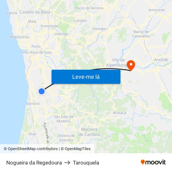 Nogueira da Regedoura to Tarouquela map