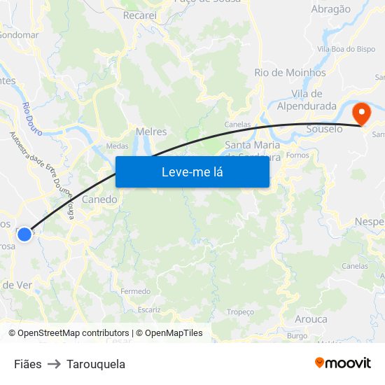 Fiães to Tarouquela map