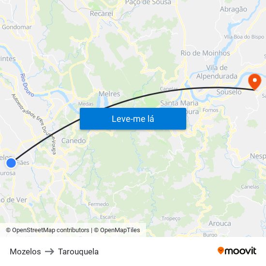 Mozelos to Tarouquela map