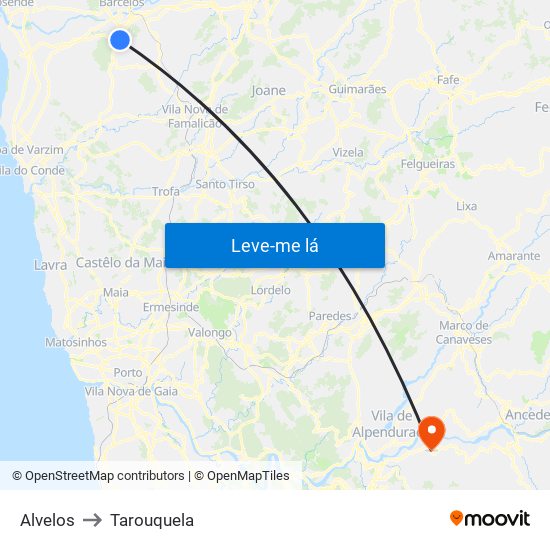 Alvelos to Tarouquela map