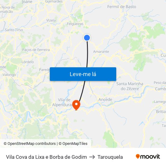 Vila Cova da Lixa e Borba de Godim to Tarouquela map