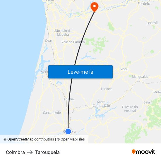 Coimbra to Tarouquela map