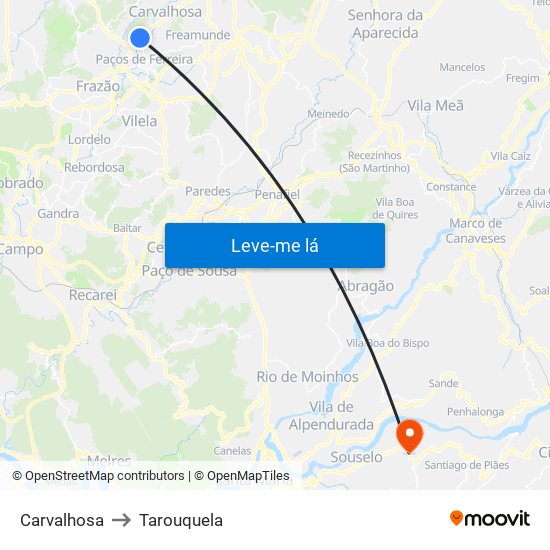 Carvalhosa to Tarouquela map