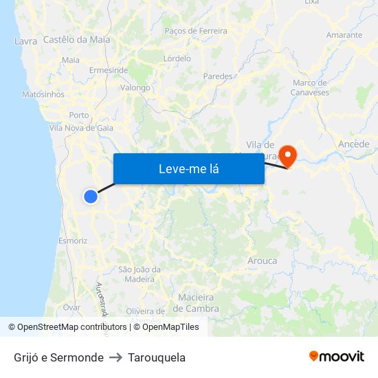 Grijó e Sermonde to Tarouquela map