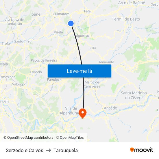 Serzedo e Calvos to Tarouquela map