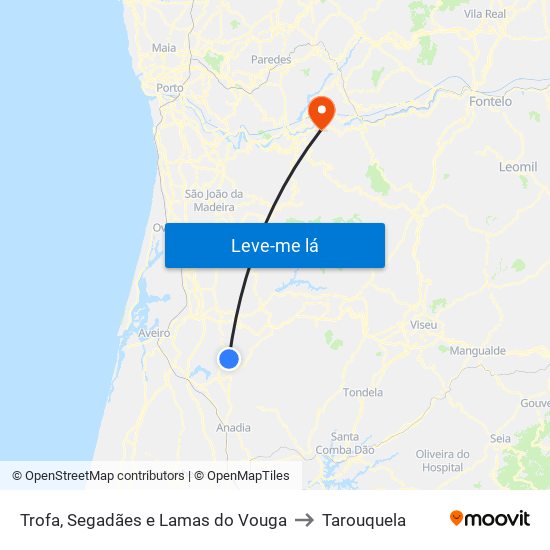 Trofa, Segadães e Lamas do Vouga to Tarouquela map