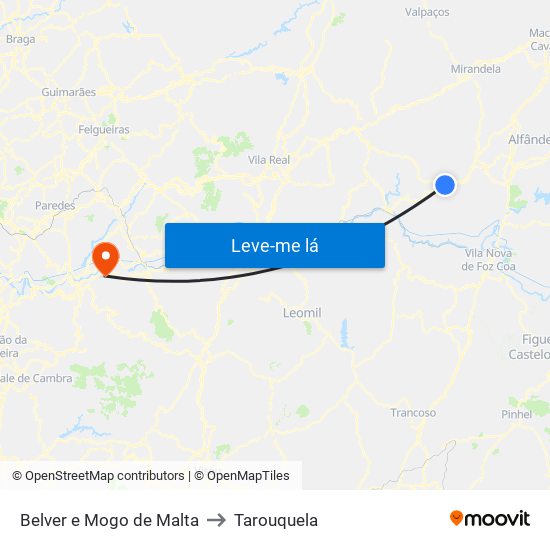 Belver e Mogo de Malta to Tarouquela map