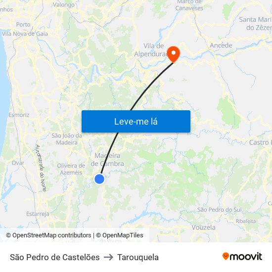 São Pedro de Castelões to Tarouquela map