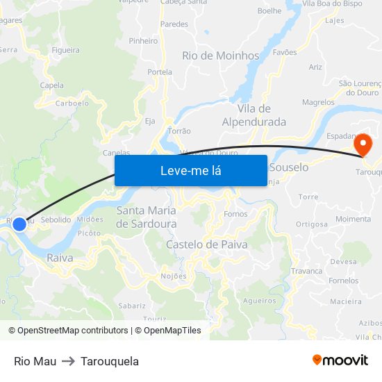 Rio Mau to Tarouquela map