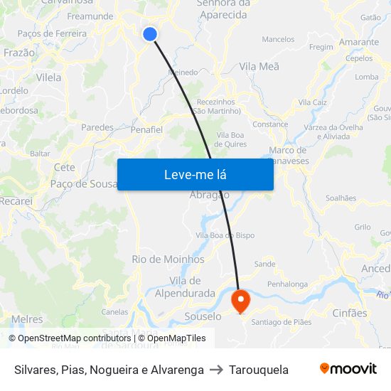 Silvares, Pias, Nogueira e Alvarenga to Tarouquela map