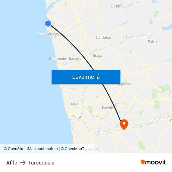 Afife to Tarouquela map