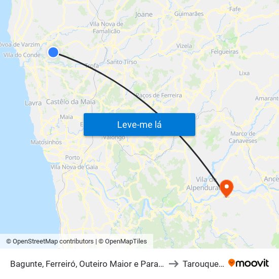 Bagunte, Ferreiró, Outeiro Maior e Parada to Tarouquela map