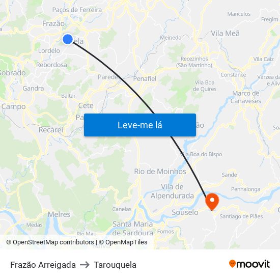 Frazão Arreigada to Tarouquela map