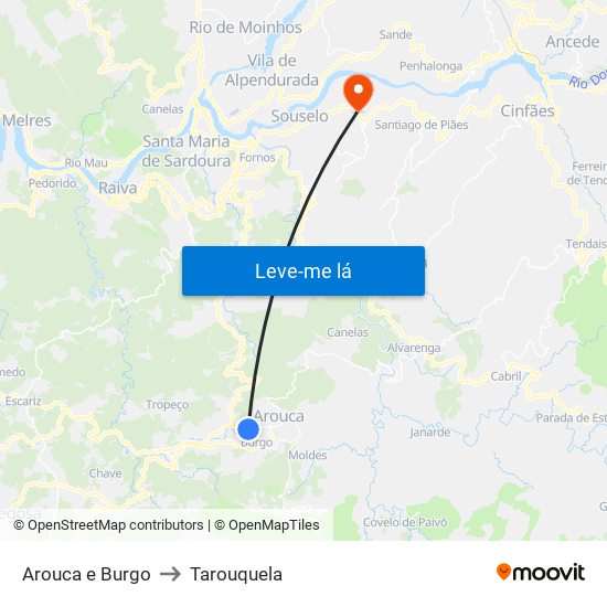 Arouca e Burgo to Tarouquela map