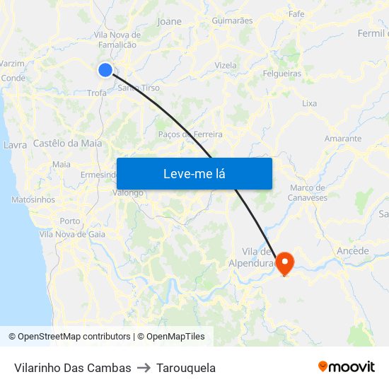 Vilarinho Das Cambas to Tarouquela map