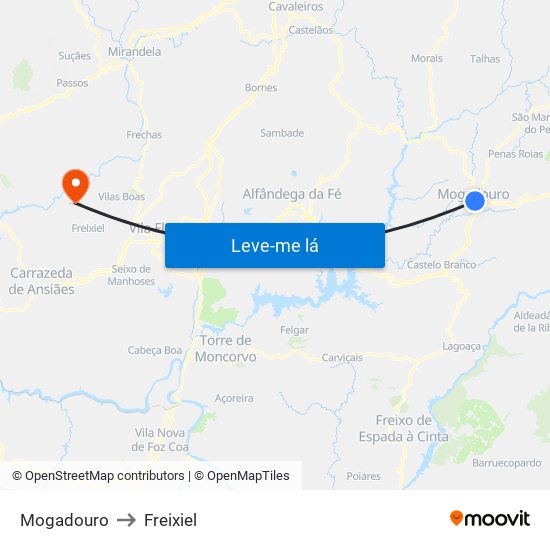 Mogadouro to Freixiel map